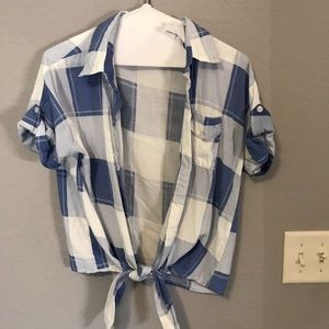 Blue and white plaid button up